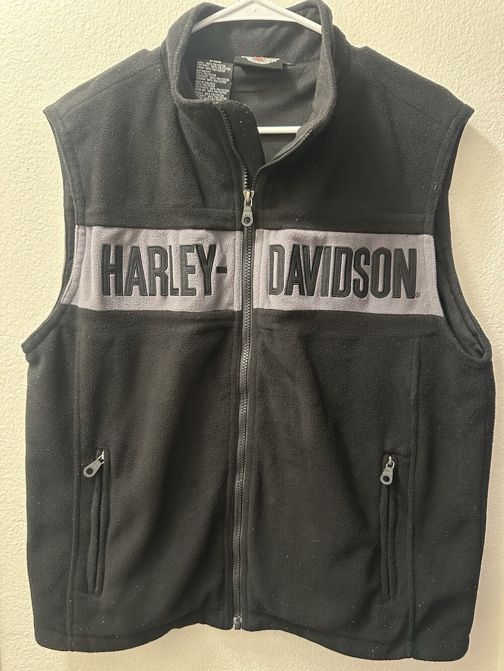Vintage 90s Harley Davidson Motor Cycles Fleece Vest Black Gray Colorblock Sz L